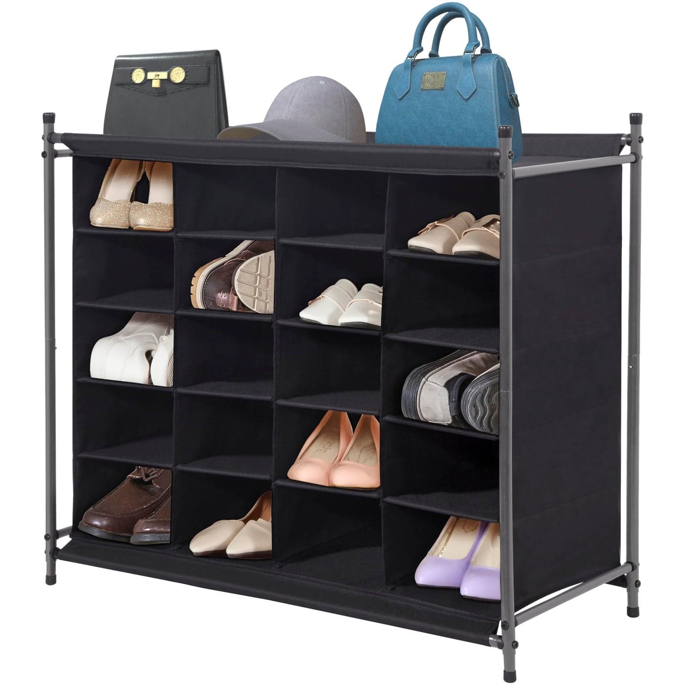 STORAGE MANIAC Stackable Shoe Cubby Organizer Free Standing Shoe Cube Rack for Entryway Bedroom Apartment Closet 20Cube Black