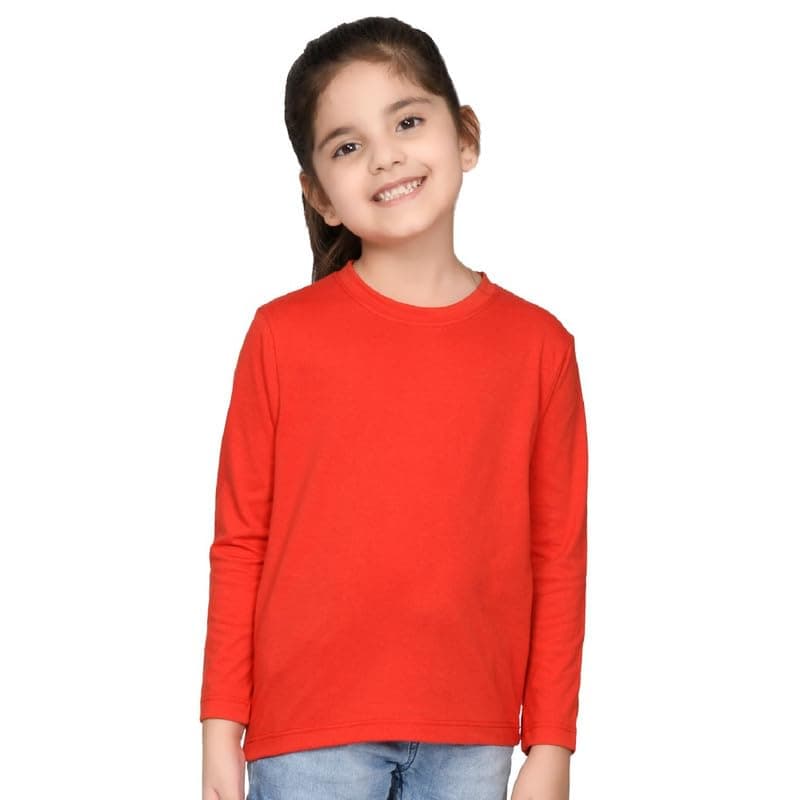 Nusyl Girls Full Sleeves Solid T-Shirt for Kids | Soft Cotton Blend | Comfortable Regular Fit | Casual 2-16 Years | Red