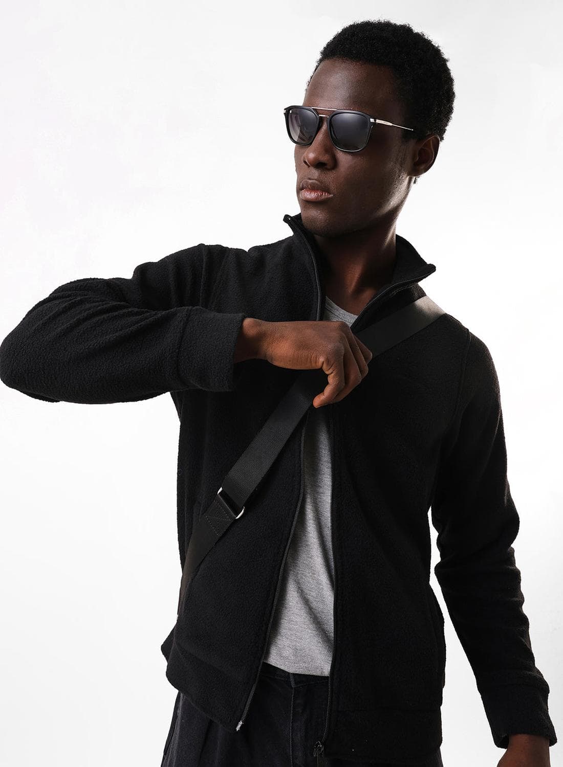 Men's Black Cotton Blend Regular Fit Jacket