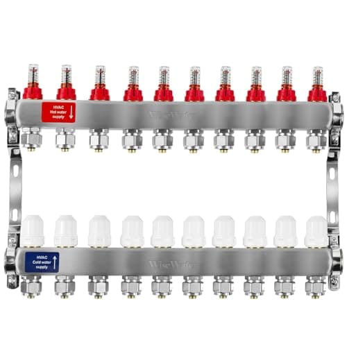 AB 10 Loops PEX Radiant Manifold, 1/2 Inch Compatible Outlets, Up to 1.4 GPM Flow Valve for Hydronic Radiant Floor Heating(1/2" Connectors Included)