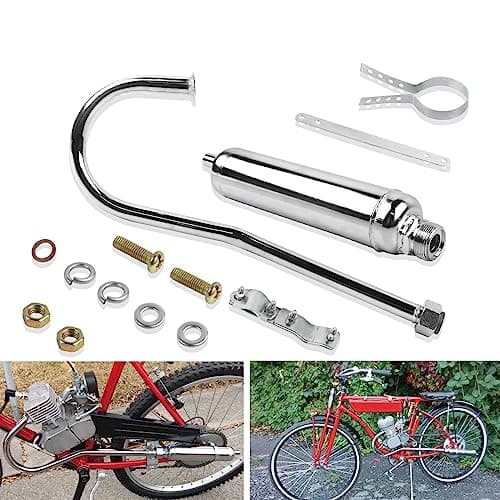 FLYPIG Chrome Muffler Exhaust Pipe For 49cc 50cc 66cc 80cc 2 Stroke Motorized Bicycle Bike