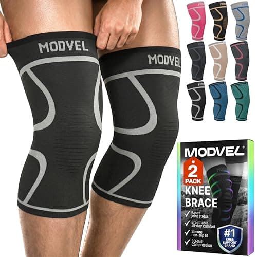 Modvel 2 Pack Knee Brace for Women & Men - Knee Support for Walking, Knee Compression Sleeves for Pain Relief, Knee Sleeves for Women, Knee Sleeves for Men, Knee Brace for Sports, Workouts & Arthritis