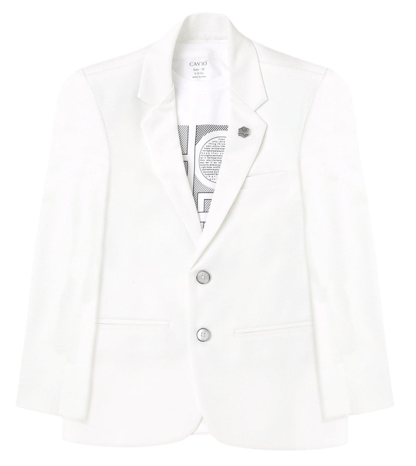 CAVIO Boys White Regular Fit Solid Cotton Blazer and T-Shirt