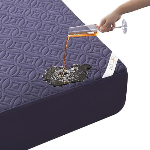 BEDLORE Waterproof Mattress Protector, King Size Mattress Pad with Deep Pocket 6"-18" Depth, Soft Dirt-Proof Double Bed Mattress Cover for Bedroom, College Dorm, Hotel (Navy Blue)