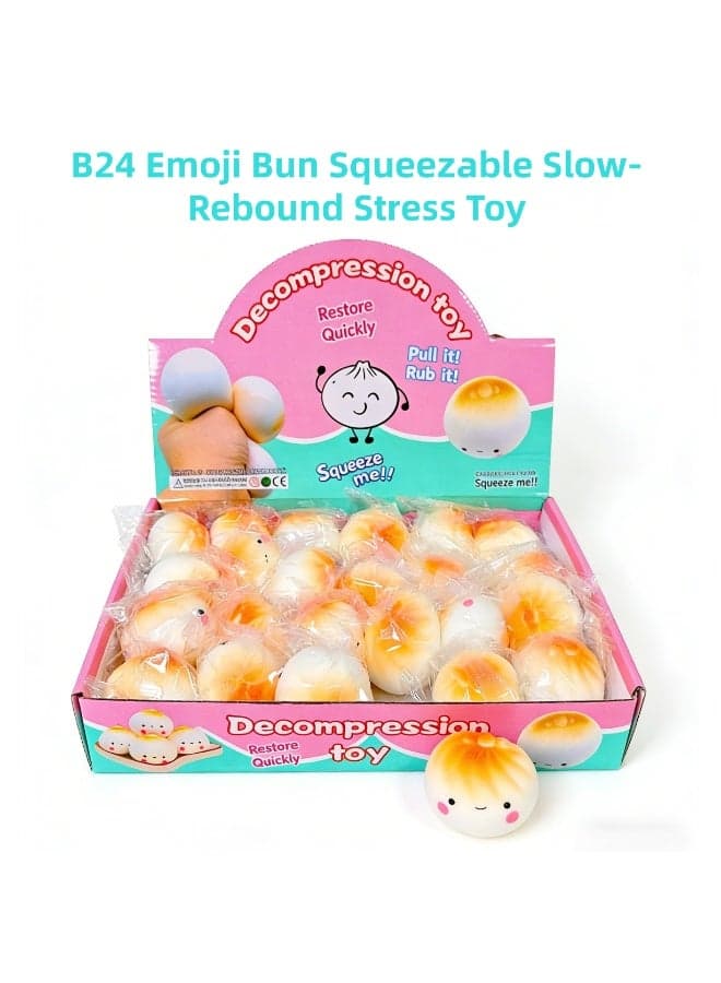 24-Pack Cute Steamed Bun Squishy Toy - Slow Rising Stress Relief Fidget Toy, Realistic Food Shape, Soft Squeeze Ball for Anxiety Relief, Kids and Adults Decompression Toy (B24 Expression Bun)