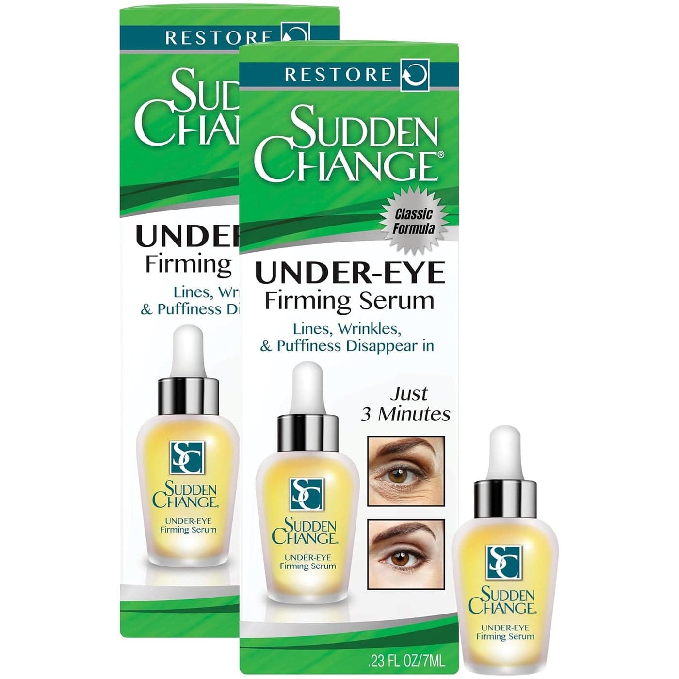Sudden Change Instant UnderEye Firming Serum Classic Formula UnderEye Bags Treatment for Puffiness Lines Wrinkles Wear With or Without Makeup 3 Minute Results 023 oz Pack of 2