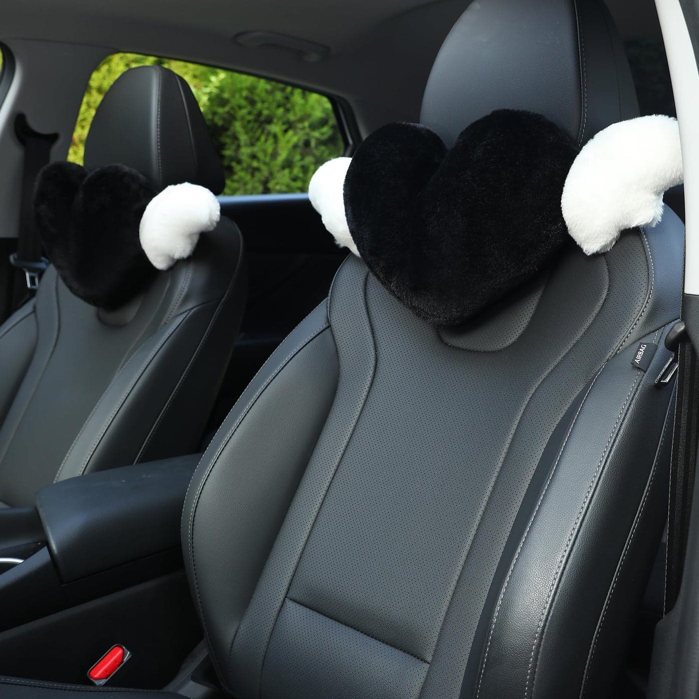 2 Pack Heart Shaped Cute Car Headrest Pillow with Angel Wings Comfortable Soft Head Rest Cushion Kawaii Car Accessories Neck Pillow for Driving Travelling Office Home Decor Black Love Heart