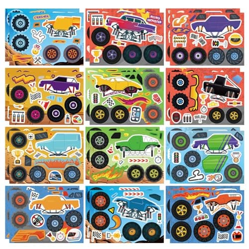DUJAA 24 Sheets Monster Truck Stickers for Kids Colorful Premium Quality Make Your Own Monster Truck Party Favor Teacher Reward Birthday Gift