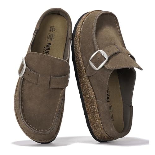 Project Cloud Genuine Leather Moccasin-Style Clogs for Women - Memory Foam and Water Resistant Mules Slip-on - Non-Slip and Durable Clogs Casual Shoes for Women Footwear (Carline, Taupe, 6.5)
