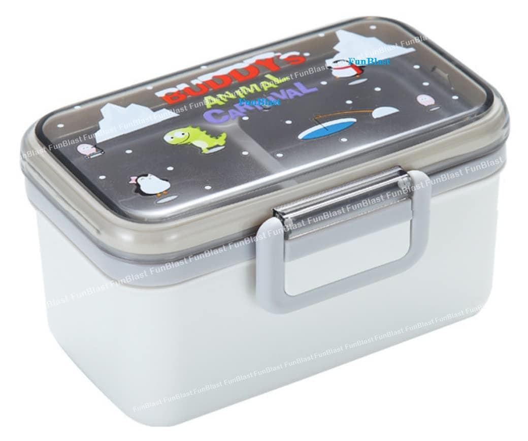 FunBlast Leak-Proof Plastic Lunch Box Tiffin Box for School – Lunch Box for Kids, Cartoon Design Double Layer Lunch Box, School Tiffin Box for Boys, Girls – Capacity – 750 ML (Cream)