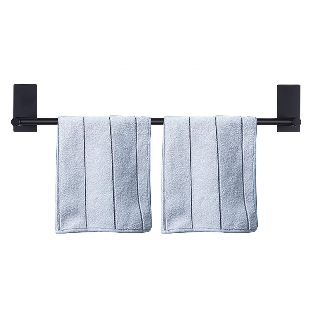 NearMoon Self Adhesive Bathroom Towel Bar Stainless Steel Bath Wall Shelf Rack Hanging Towel Stick On Sticky Hanger Contemporary Style NO Drilling 1 Pack Matte Black 24Inch Towel Rack