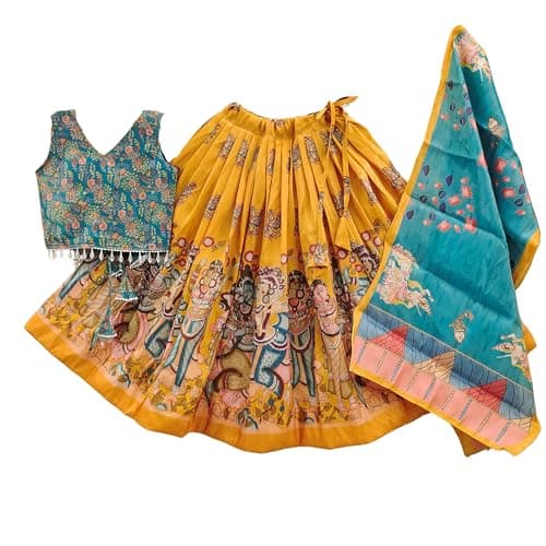 Tejam Girls Simar Soft Silk New Traditional Printed Readymade Lehenga Choli -Ethnic Wear Wedding Outfits (Suitable For Girls 2 To 8 Year) (Yellow, 3-4 Year)