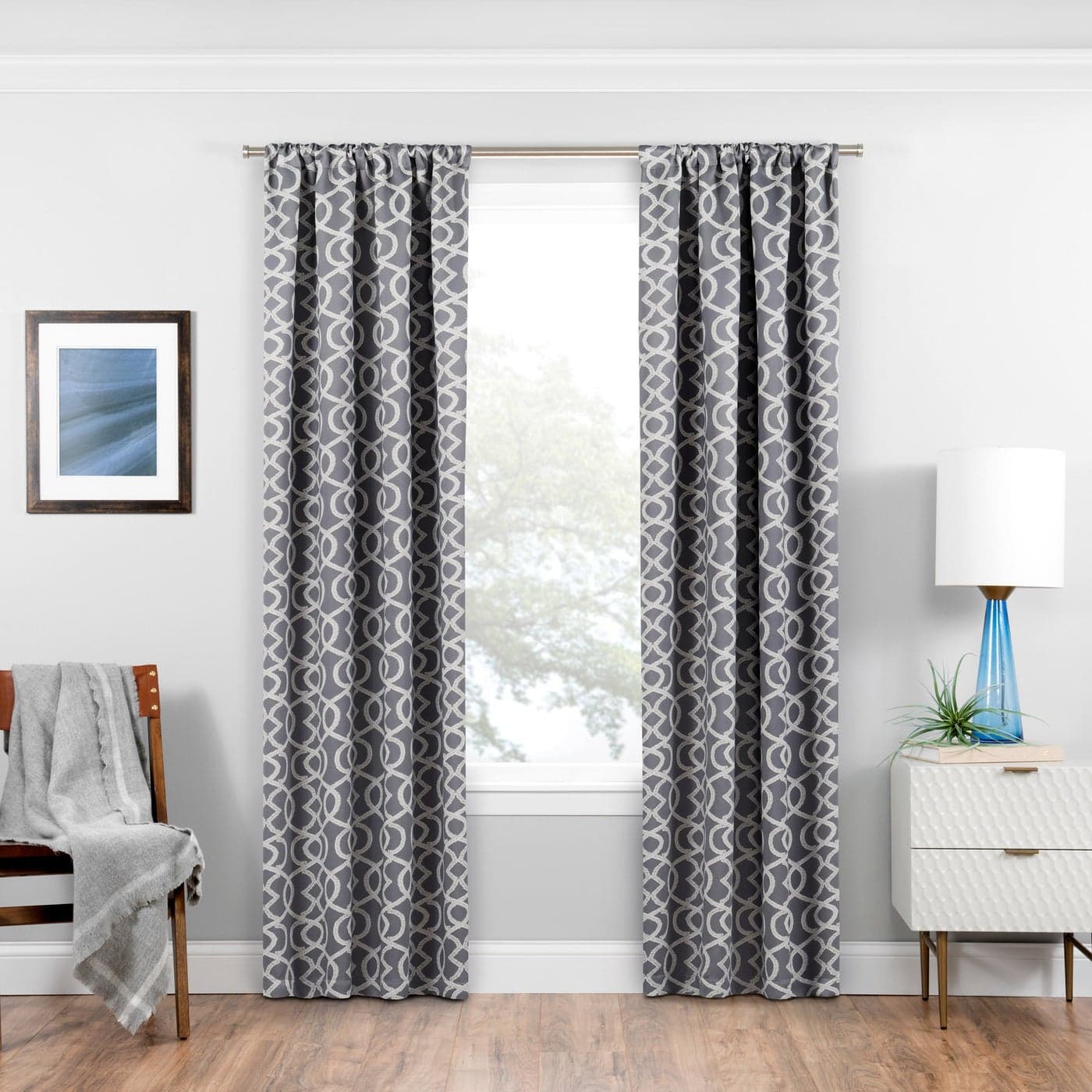 ECLIPSE Room Darkening Curtains for Bedroom Isanti 37 x 84 Thermal Insulated Single Panel Rod Pocket Light Blocking Curtains for Living Room Grey