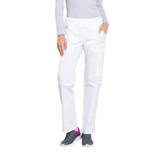 CHEROKEE Workwear Professionals Women Scrubs Pant Mid Rise Straight Leg Pull-on Cargo WW170, XXS, White
