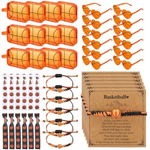 Sunnymove 48 Pcs Basketball Senior Night Gifts 2026 Basketball Gifts for Team Sports Party Favor Include Bracelet Glasses Hair Accessories Cosmetic Bag Team Rewards Sport Birthday Party Supplies