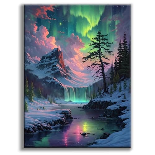Offito Aurora Diamond Art Kits for Adults 5D Snowy Mountains Lake Diamond Painting Kits for Beginners Fantastic Landscapes DIY Full Drill Dots Gem Art Paint for Home Wall Decor 12 x 16 Inch