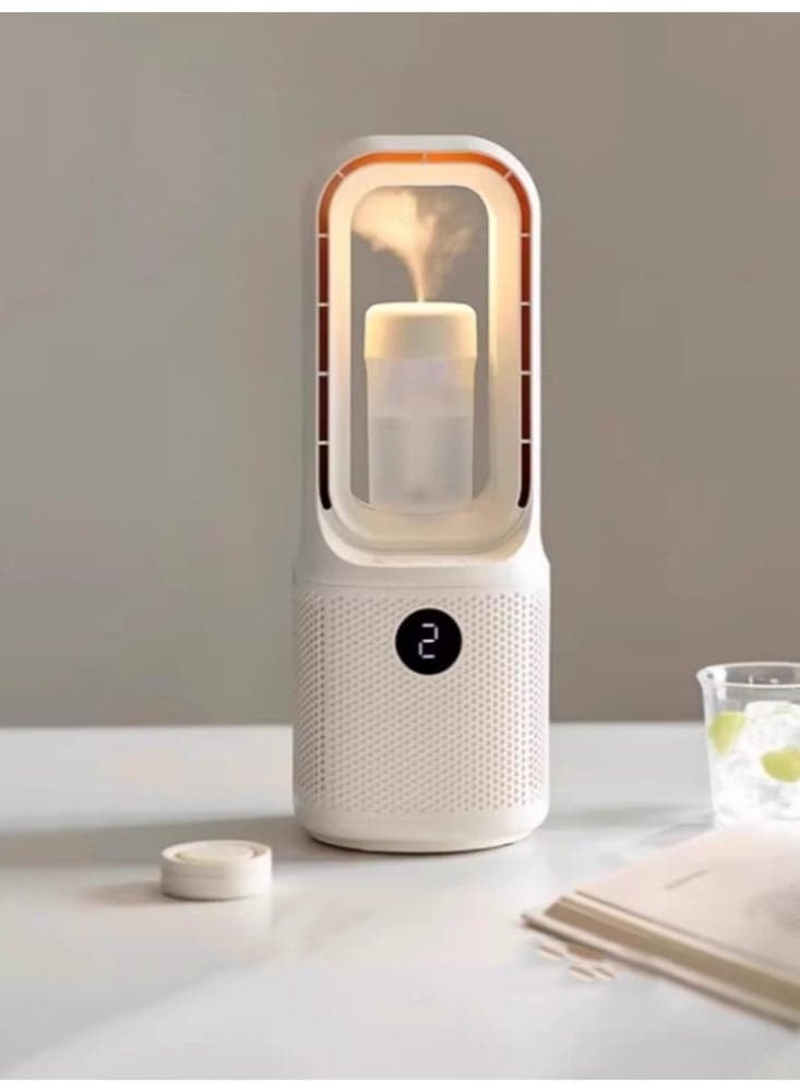 Leafless Fan For Household Desktop Small Desktop Shaking Head Electric Fan Humidification Ceramic White - With Aromatherapy Box And Humidifier