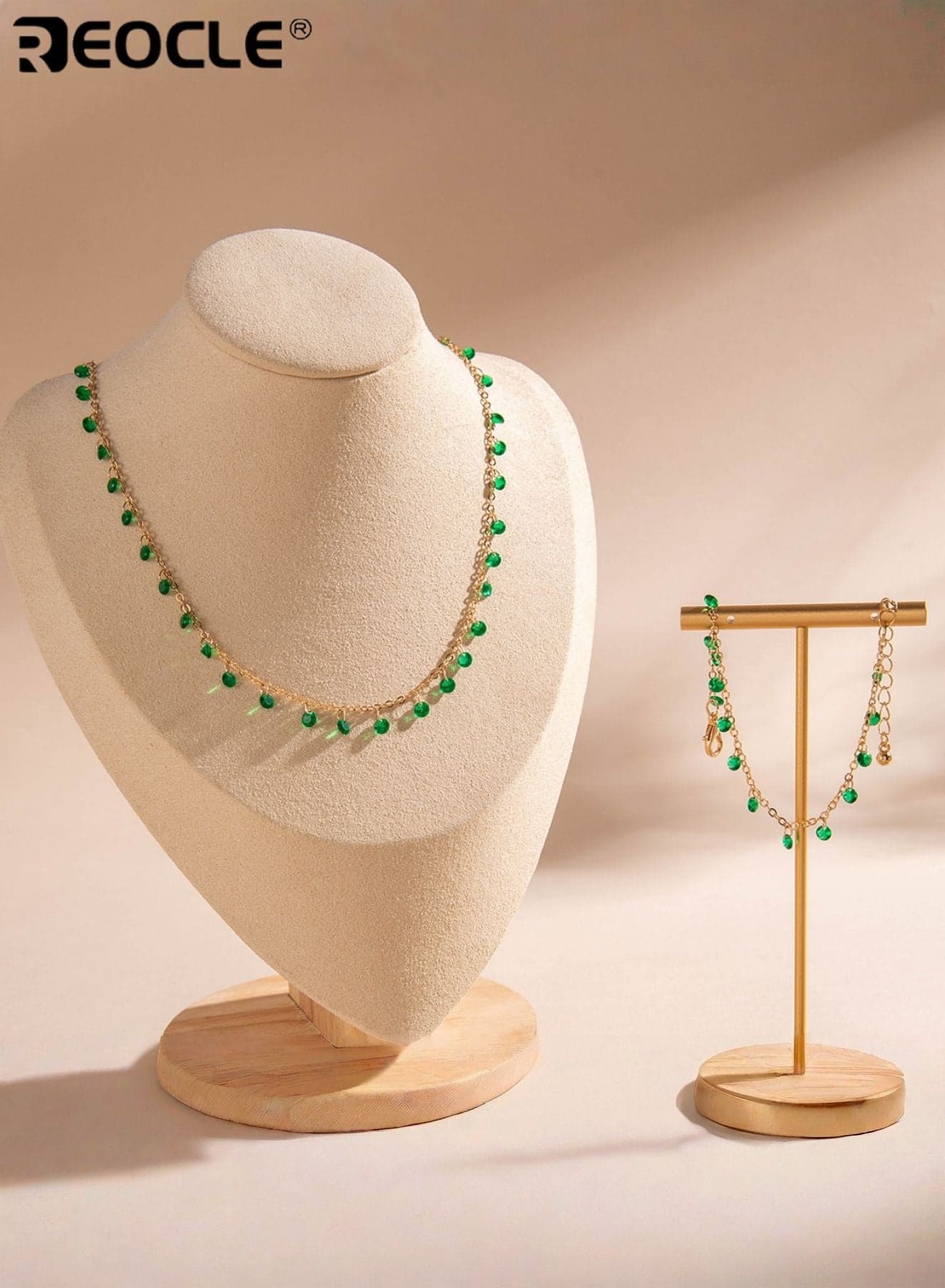 2PCS Women's Coordinated Beaded Chain Jewelry Set Matching Choker Necklace & Bracelet with Spaced Accents Versatile Statement Accessories for Daily Wear & Festive Styling