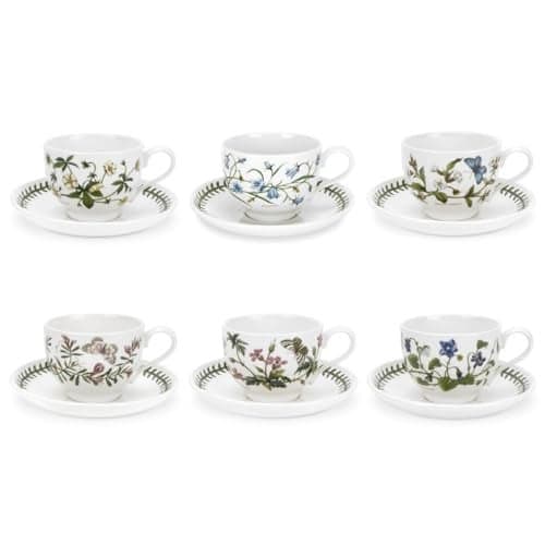 Portmeirion Botanic Garden 7oz Teacup & Saucer (Set of 4) - Poppy Motif, Earthenware Tea Set, Chip-Resistant Glaze - Dishwasher, Microwave, Freezer, Warm Oven Safe - Floral Afternoon Tea Drinkware