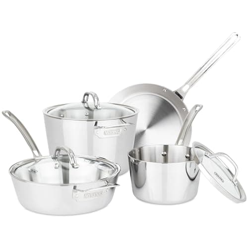 Viking Contemporary 3-Ply Pots and Pans Set, 7 Piece Stainless Steel Kitchen Cookware, Silver