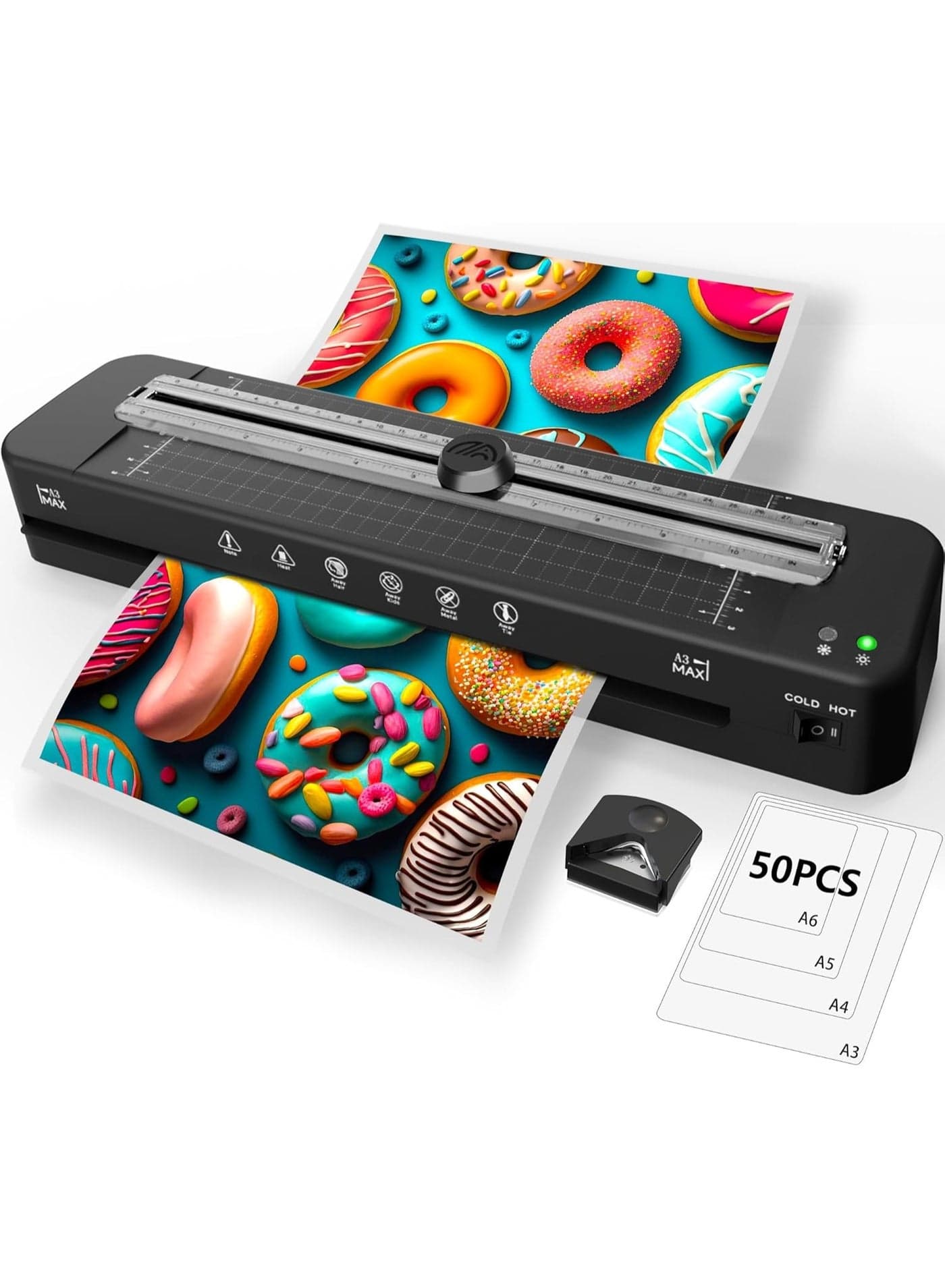 13 Inch Laminator Machine - 11x17 Laminator with 50 Sheets, Cold & Thermal, Built-in Paper Cutter & Corner Rounder, A3 Laminating Machine for Classroom Home School