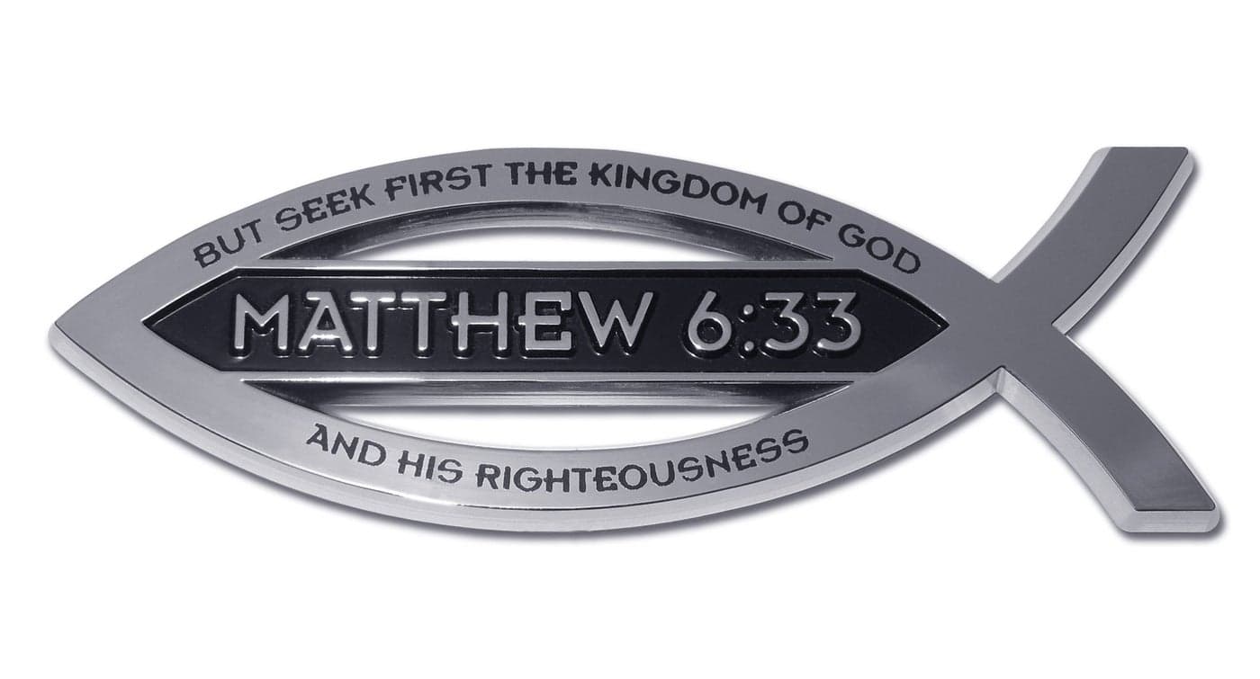 Elektroplate Christian Fish Matthew 633 with Verse OEM Chrome Emblem for Cars Trucks and All Auto Universal Fit at 4 x 14 Weatherproof