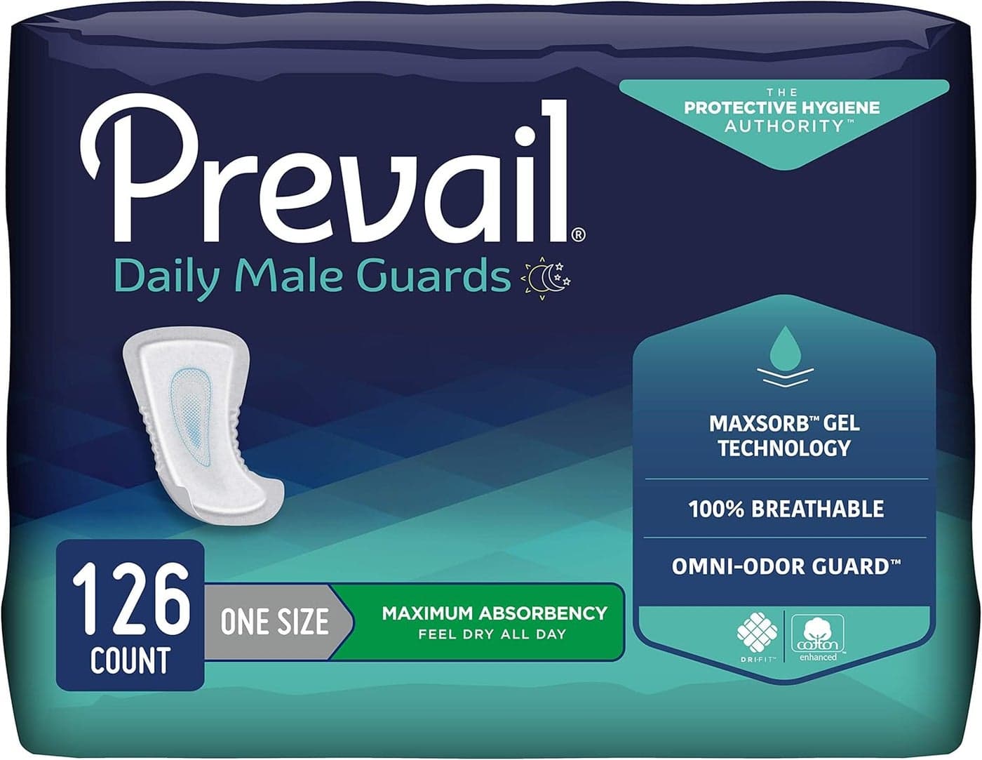 Prevail Proven - Male Incontinence Guards - Bladder Leak Guards - Maximum Absorbency - 126 Count (9 packs of 14)