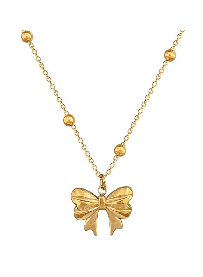 Elegant Stainless Steel Gold Plated Necklace For Women, Gold Bow Necklace Bow Necklaces For Women Dainty Bow Necklace Unique Necklaces For Women Lovely Necklace Pendant For Girls Women