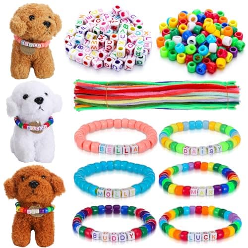 Huhumy 1040 Pcs Adopt a Puppy Pet Party Favors Puppy Adoption Party Supplies Make Your Own Dog Collar Necklace Kit with Beads for Pet Birthday DIY CraftWithout Dog Candy Color