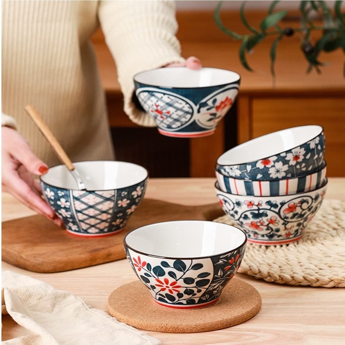 VibeZone Japanese Bowls Set of 6 Microwave Dishwasher Safe Snack Bowl Ideal for Serving Noodles Ramen Maggi Soups or Curries Set of 6 280ml Each Diwali Gift for Friends Family
