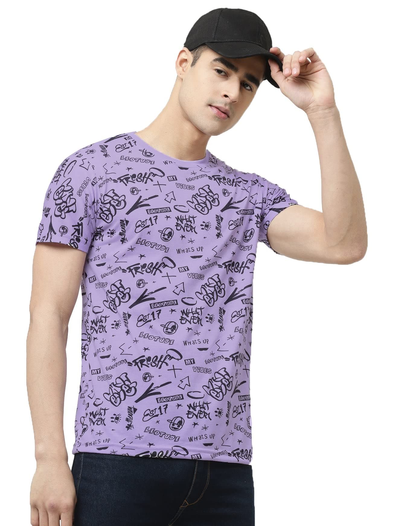 LEOTUDE Regular Fit Cotton-Blend Half Sleeve Men's T-Shirt (303_Lilac_PRPL_P, Color: Purple, Size: M)