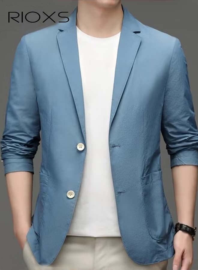 Men's Formal Blazer, Slim Fit Two Button Classic Blazer Jackets, Lightweight Suit Jacket with Full Polyester Lining, Made of Smooth Soft Non-deformable Materials, Perfect for Everyday, Business, Office, Dating, Parties and Wedding, Blue