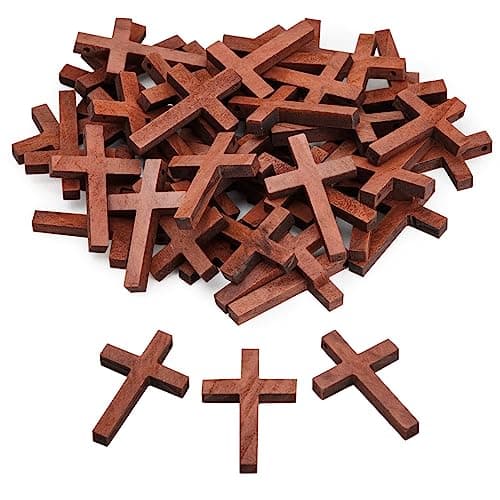 Genie Crafts 50 Pack Wooden Crosses for Crafts - 1.2 x 1.75 in Smooth Samak Wood Pre-Drilled - for Cross Keychain & Pocket Cross Crafts