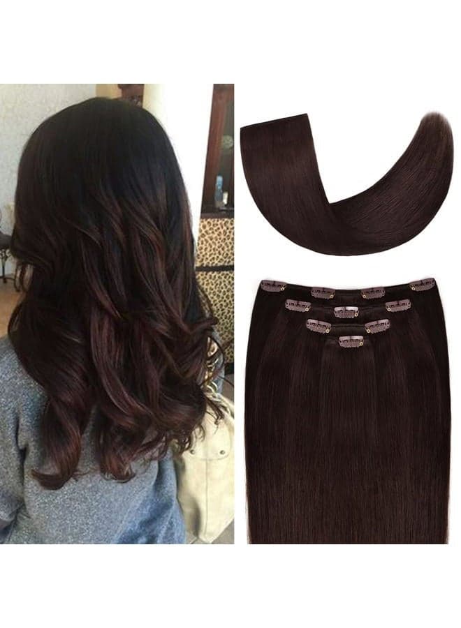 18" Clip in Hair Extensions Remy Human Hair for Women - Silky Straight Human Hair Clip in Extensions 60grams 4pieces Dark Brown #2 Color