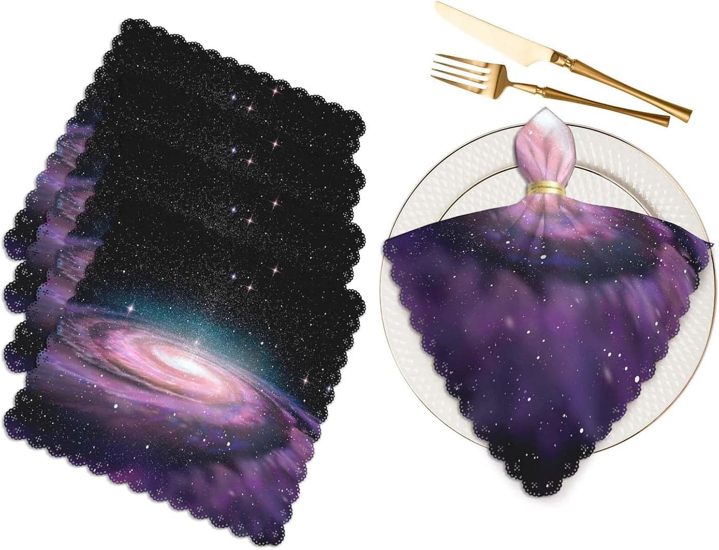 Purple Spiral Galaxy Cloth Table Napkins Set of 4 Universe Stars Shine Beautiful Glow Polyester Washable Decoration Dinner Napkins for Kitchen 18 x 18 inch