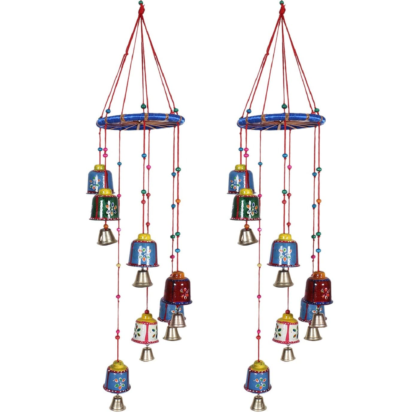 Kuber Industries Handcrafted Wall Hanging Bells with RingTraditional Rajasthani Hand Painted Bells for Home DecorationPack of 2 Multicolor Plastic