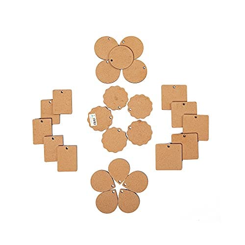 IVEI DIY MDF Shaped Pendant Cutouts - Set of 25 - Plain Blanks for Painting, Wooden Sheet Craft, Decoupage, Resin Art Work & Decoration