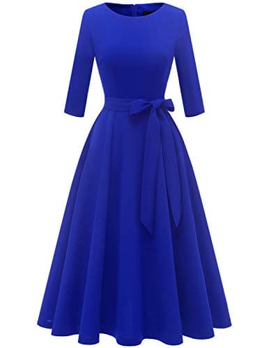 DRESSTELLS Fall Dresses for Women 2025, Wedding Guest Dresses Knee Length, 3/4 Sleeve Fit and Flare, Cocktail Homecoming Formal Party Prom Evening, Royal Blue M