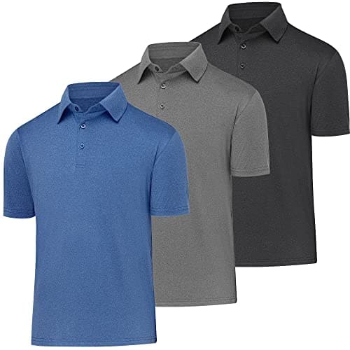BALENNZ Golf Polos for Men Quick-Dry Athletic Mens Golf Shirts Short Sleeve Summer Casual Moisture Wicking Golf Polo Shirts for Men 3 Pack Black, Dark Grey, Milddle Blue Large