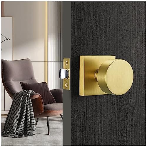 SNBTLA Gold Door KnobsPassage Modern Satin Brass Door Handles Square Rosette for Interior Hallway Closet