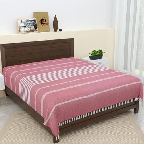 Värde 210 TC Cotton Bedsheet | Handmade Double Bedsheet | Handloom Bedsheets | Without Pillow Cover | Double Bedsheet for Summer (90X100 Inches, 7.5 x 8.3 Feet (Light Mauve)