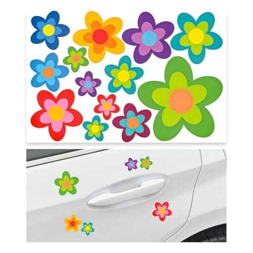 KVAEY Flowers Car Stickers Set Self Adhesive Daisy Flower Label Stickers for Car Body Mirror Window Waterproof Hippie Stickers for Car Scooter Laptop Decoration Car Accessories Style F