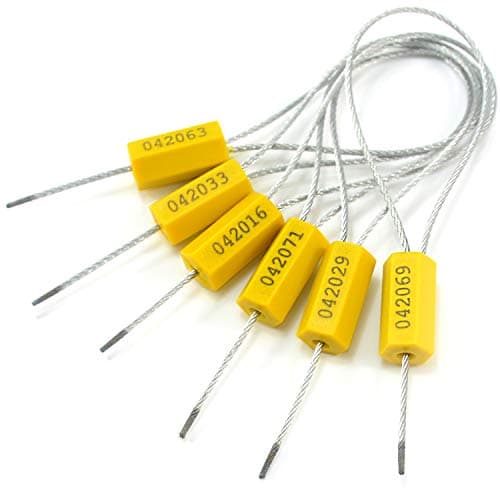 Leadseals(R) 100 Steel Cable Seals Metal Security Seal Numbered Metal Truck Trailer Seals Security Tags Tamper Evident Tags Container Seals Pull Tight Steel Wire Seals (Yellow, 100pcs)