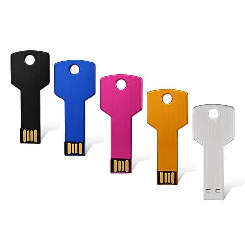 K&ZZ Key Shaped USB Flash Drive 5 Pack 32GB USB 2.0 Metal Thumb Drives Memory Stick Flash Drive Key (Black, Blue, Pink, Gold, Silver)