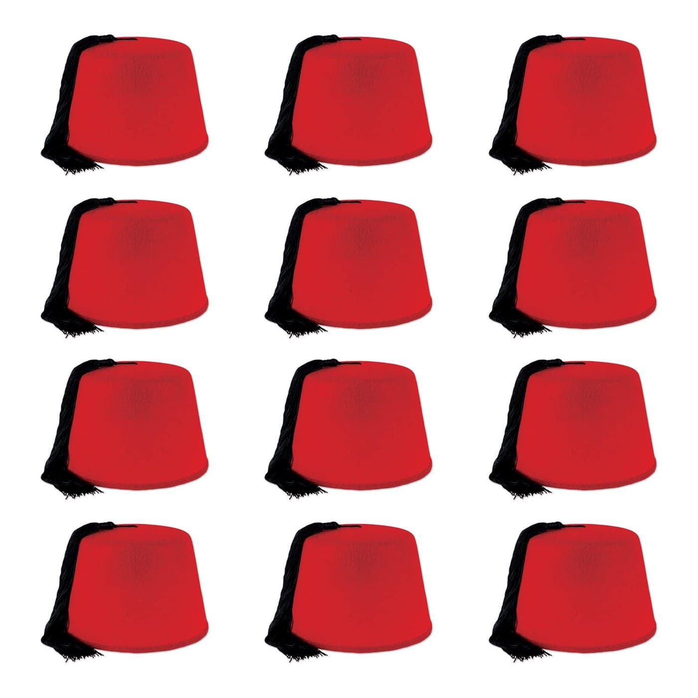 Beistle Red Felt Fez Hats 12 Pack Classic Costume Accessory Caps with Tassels Party Headwear for International Theme Nights Retro Celebrations Arabian Nights Cultural Events and Adult DressUp