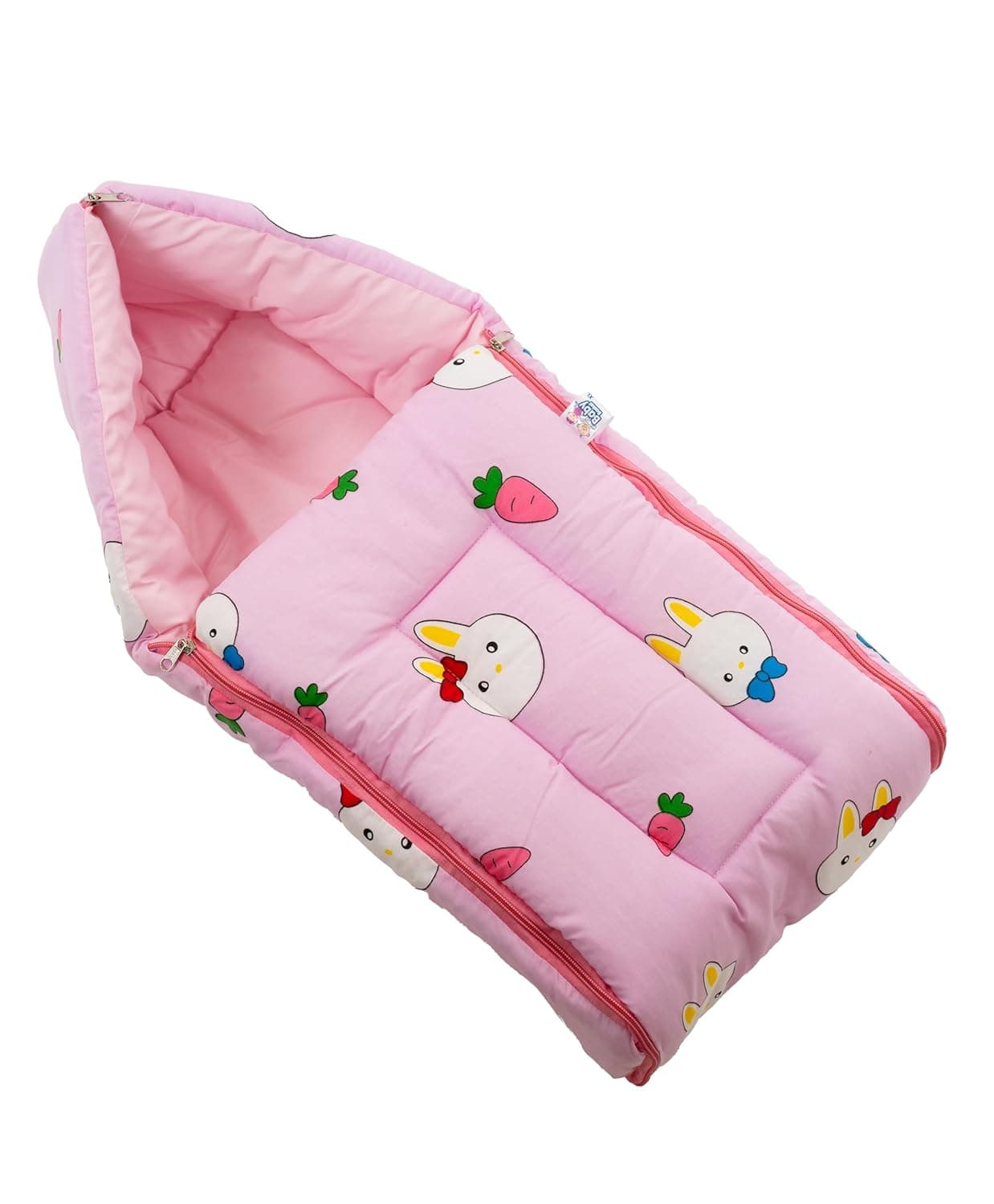 Baby Basket 09 Months New Born Baby Unisex Cotton Carry BagSleeping Bag 3 in 1 Baby Bed Carry Nest for Infant Bunny Print Pink