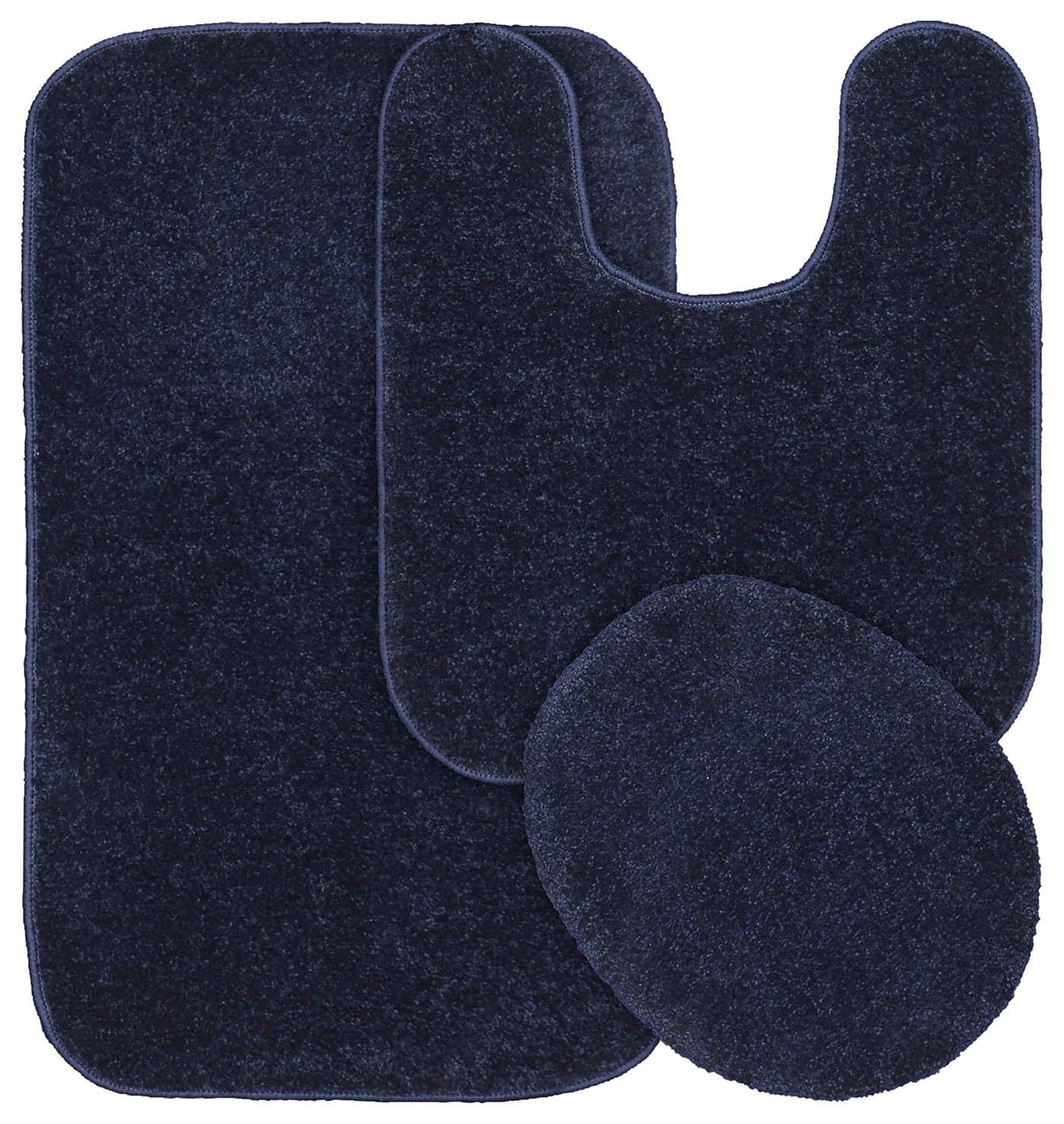 Garland Rug Gramercy Washable Bath Rug – Soft, Plush, Absorbent, Quick-Dry, Durable, 3 Piece Rug Set (Toilet Lid Cover, Contour Rug, 20" X34' Bath Rugs), Navy