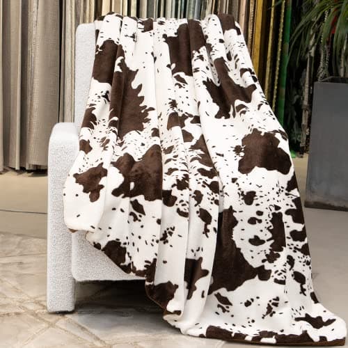 Fleece Throw Blanket for Bed Couch, Cozy Gifts for Women Men Girls Boys, Brown White Soft Plush Lightweight Warm Throw Blanket for All Seasons Home Room Decor 50"x60"