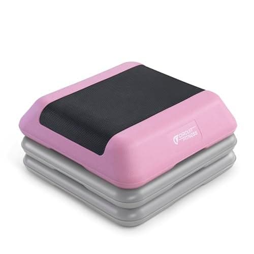Circuit Fitness by Marcy 16 x 16 inches Adjustable Height Aerobic Step Platform with 2 Risers, Non-Slip Rubber Surface, Home Exercise Fitness Training, Sakura Pink STEP-PINK02-2R