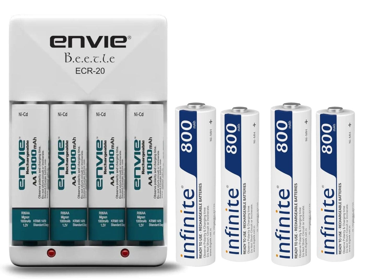 Envie (ECR 20 + 4 x AA 1000mAh + 4 x AAA 800mAh) Standard Rechargeable Battery Charger for AA & AAA Ni-mh/Ni-Cd with Batteries for Toys Flashgun Remote Torch Smartdoor Lock